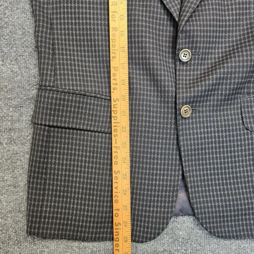 Luigi Bianchi Windowpane 100% Wool Check Plaid Blazer Sz EU 46S Made In Italy